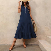 NURO V-Neck A-Line Midi Dress Sleeveless Casual Swing Dress