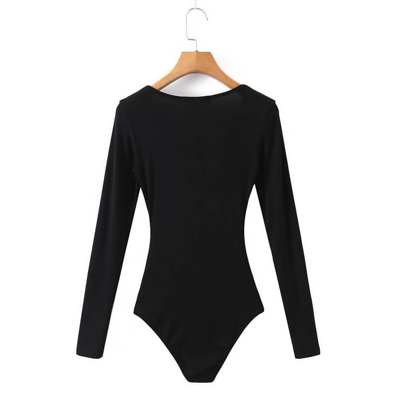 NURO V-Neck Long Sleeve Bodycon Top for Women - Sexy Hollow Out Design