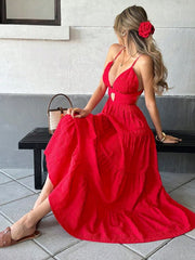 NURO V-Neck Maxi Dress Spaghetti Strap Backless Bodycon Dress
