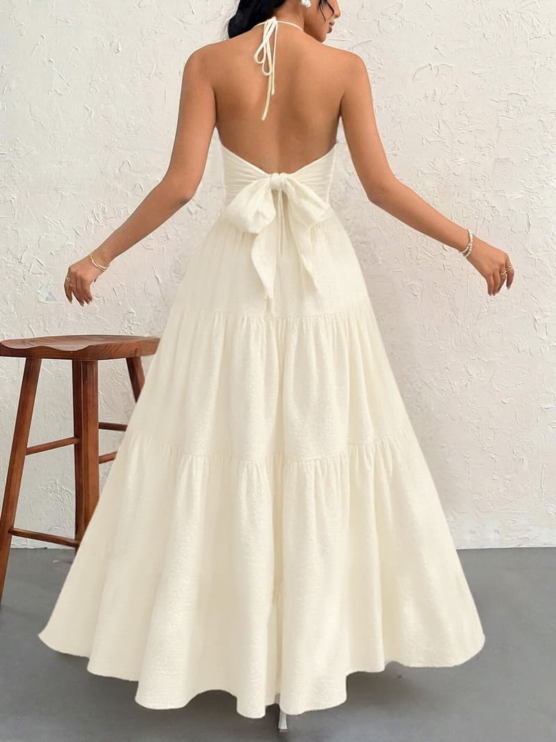 NURO V-Neck Maxi Dress Spaghetti Strap Lace Trim A-Line Dress