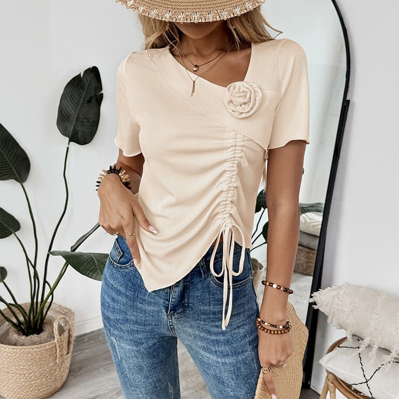 NURO V-Neck Short Sleeve T-Shirt Casual Basic Top