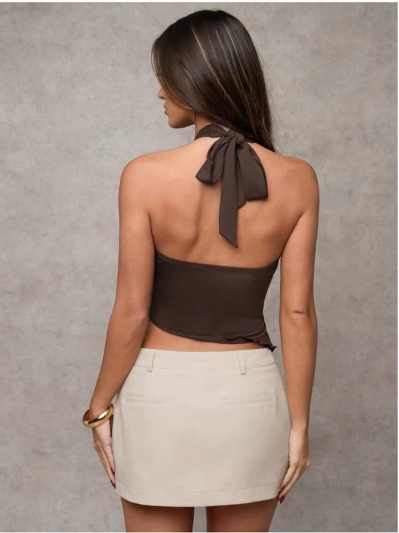 NURO V-Neck Sleeveless Cropped Top Metal Ring Detail Blouse