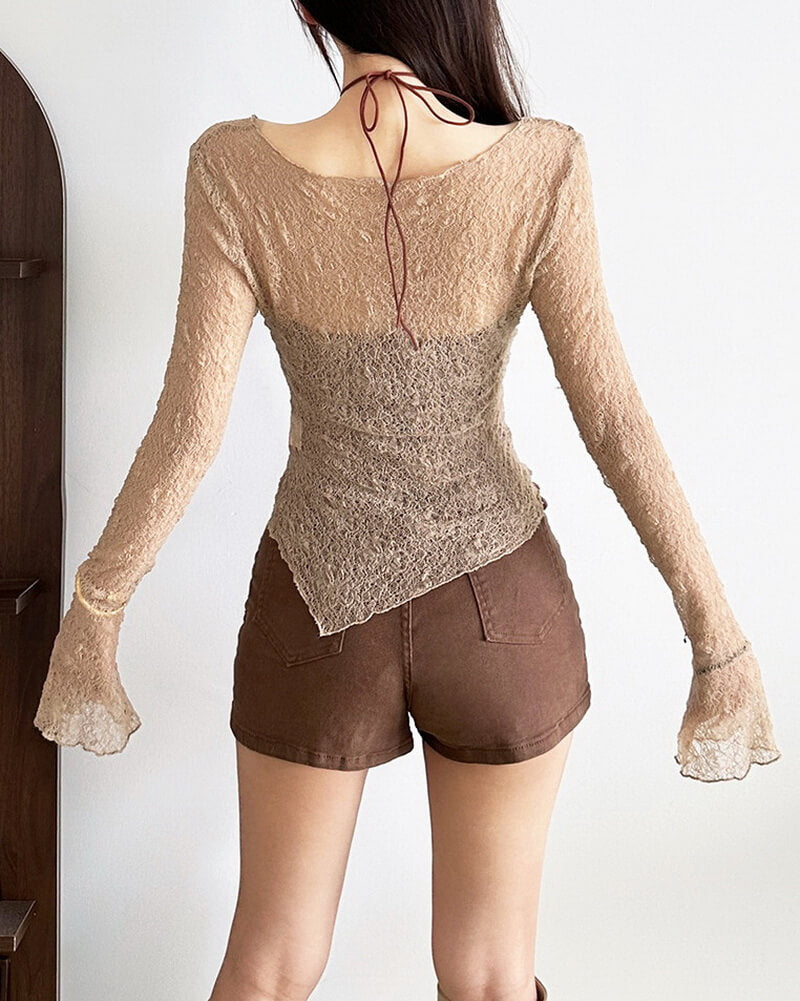 NURO V Neck Bell Sleeve Top Set