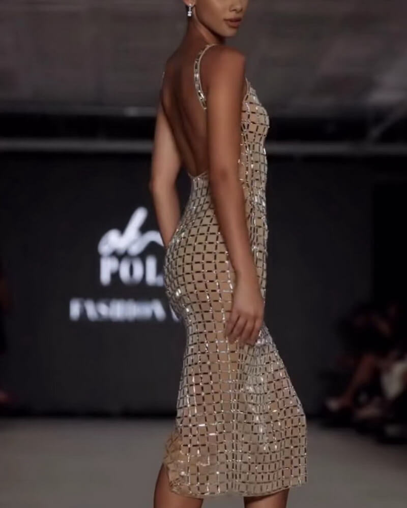 NURO V Neck Irregular Hem Sleeveless Dress Women's Elegant Asymmetrical Party Midi Dress