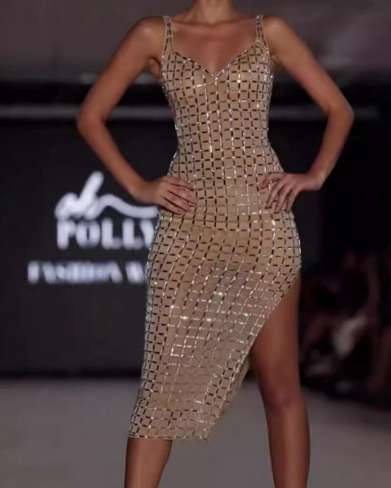 NURO V Neck Irregular Hem Sleeveless Dress Women's Elegant Asymmetrical Party Midi Dress