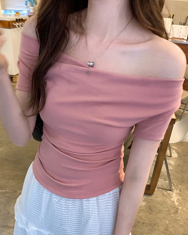 NURO V Neck Slub Knit Long Sleeve Top