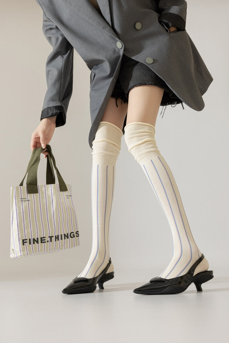 NURO Vertical Stripe Over The Knee Socks for Women and Men