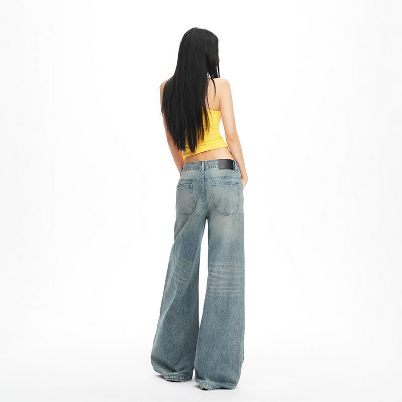 NURO Vintage Blue Straight-Leg Jeans with Flap Pockets