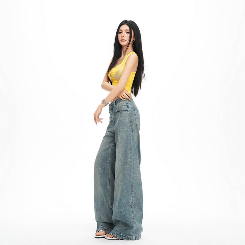 NURO Vintage Blue Straight-Leg Jeans with Flap Pockets