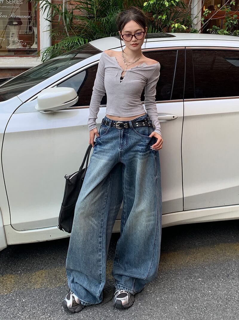 NURO Vintage Curved Wide-Leg Jeans