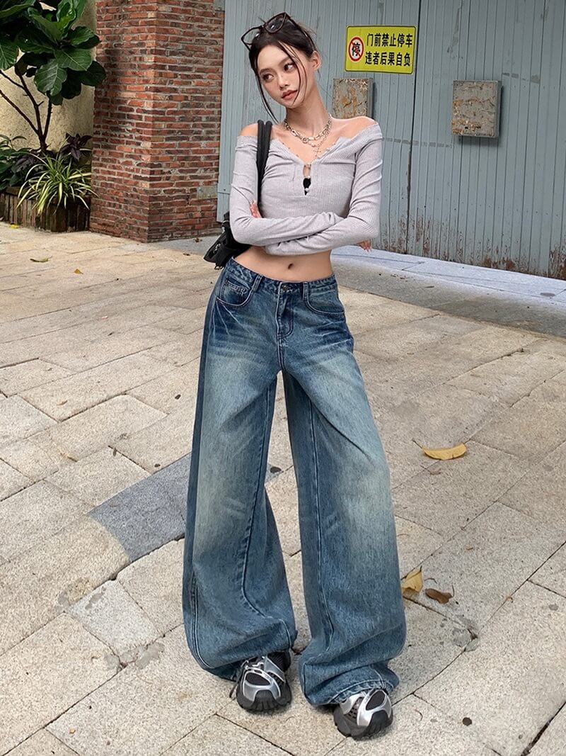 NURO Vintage Curved Wide-Leg Jeans