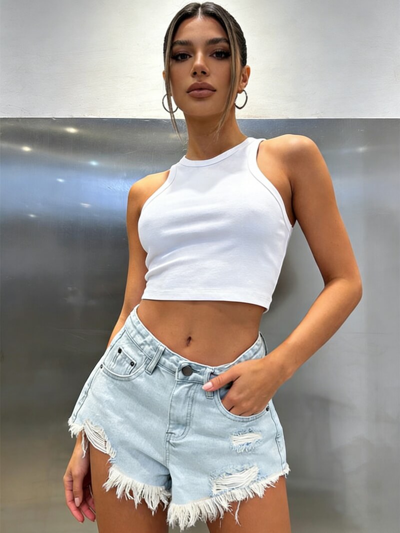 NURO Vintage Distressed Raw-Hem Denim Shorts