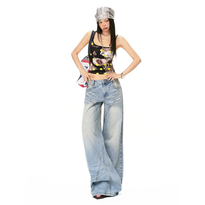 NURO Vintage Distressed Wide-Leg Jeans