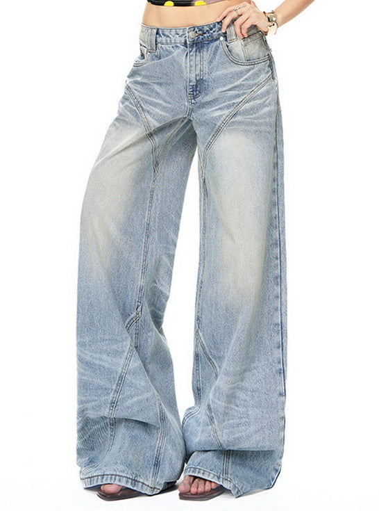 NURO Vintage Distressed Wide-Leg Jeans