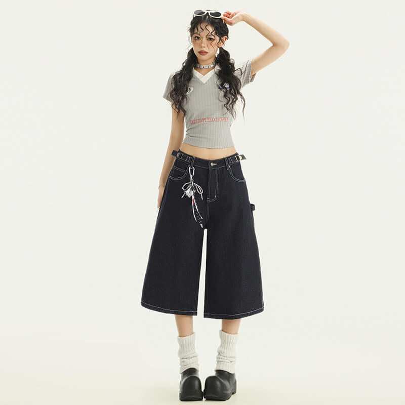 NURO Vintage Embroidered Cropped Straight-Leg Jeans