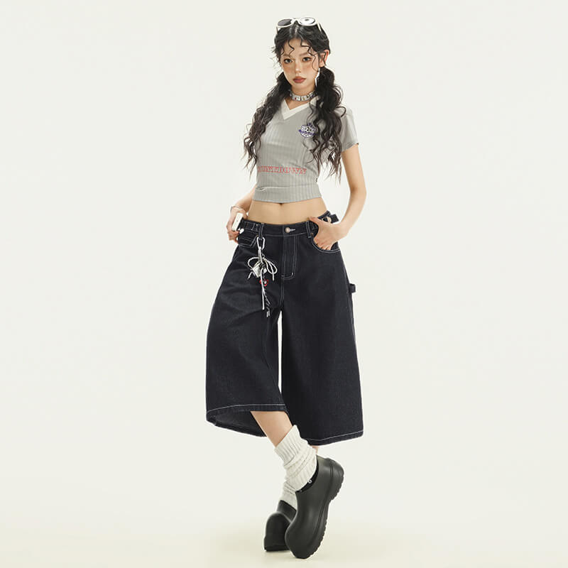 NURO Vintage Embroidered Cropped Straight-Leg Jeans
