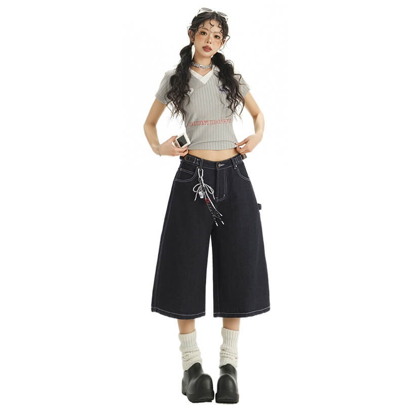 NURO Vintage Embroidered Cropped Straight-Leg Jeans