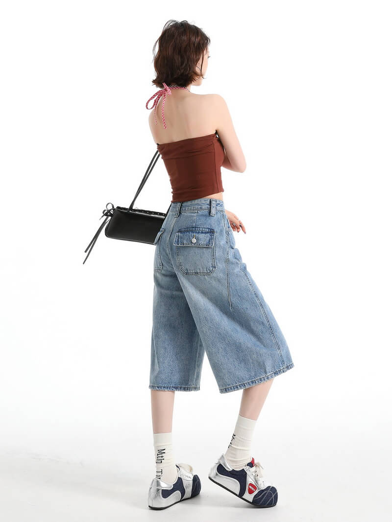 NURO Vintage High-Waist Cropped Wide-Leg Jeans