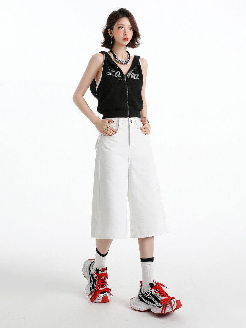 NURO Vintage High-Waist Cropped Wide-Leg Jeans