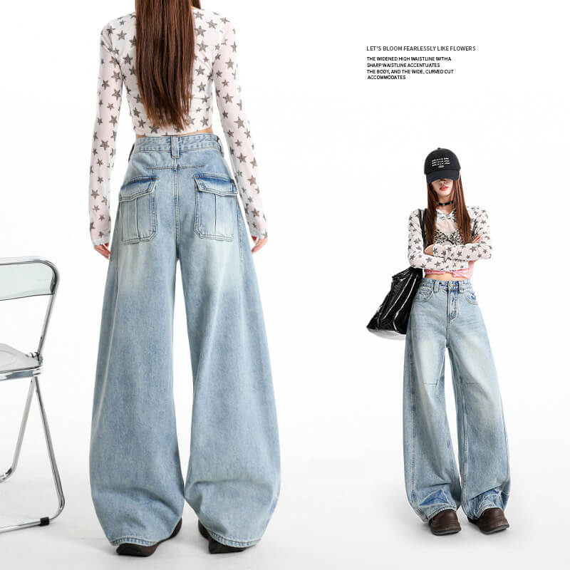NURO Vintage High-Waist Curved Wide-Leg Jeans