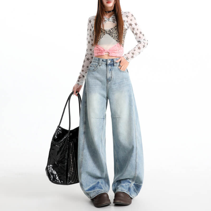NURO Vintage High-Waist Curved Wide-Leg Jeans