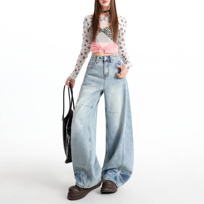 NURO Vintage High-Waist Curved Wide-Leg Jeans