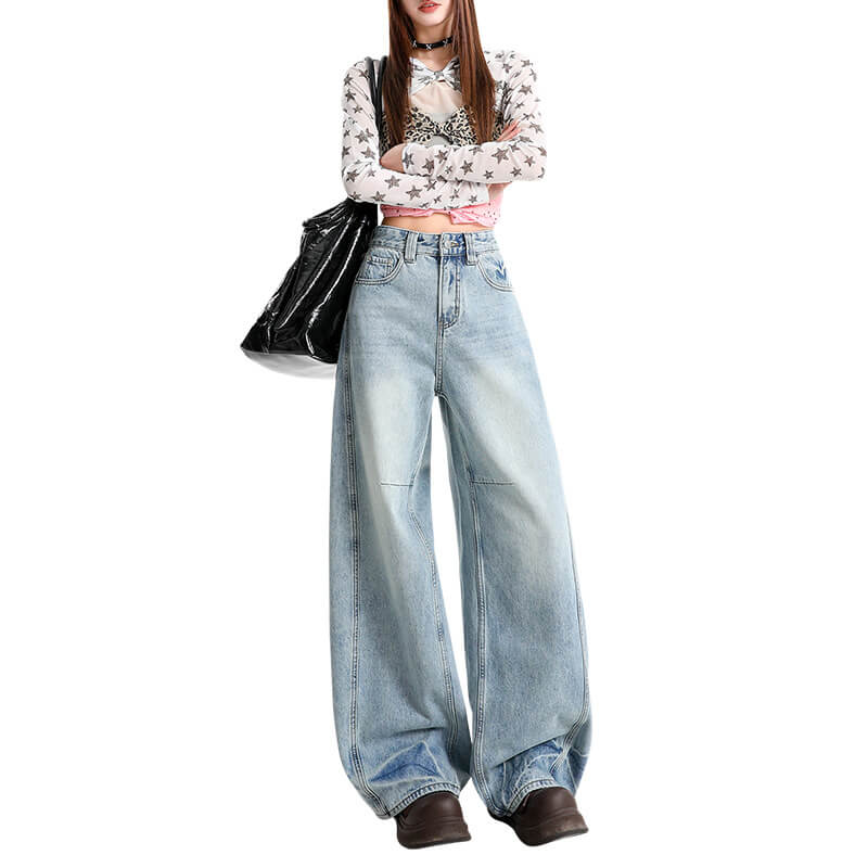 NURO Vintage High-Waist Curved Wide-Leg Jeans