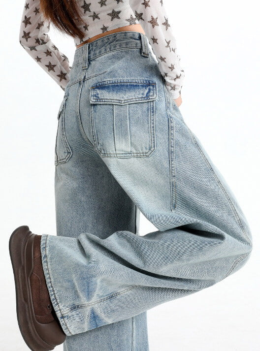 NURO Vintage High-Waist Curved Wide-Leg Jeans