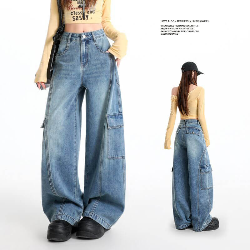 NURO Vintage High-Waist Straight Cargo Jeans