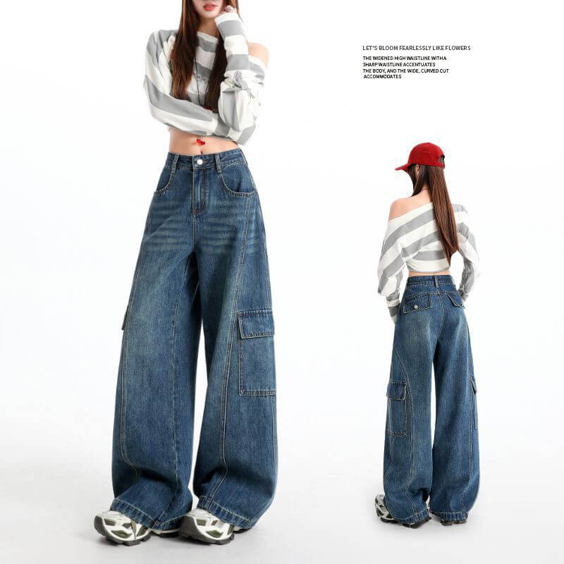 NURO Vintage High-Waist Straight Cargo Jeans