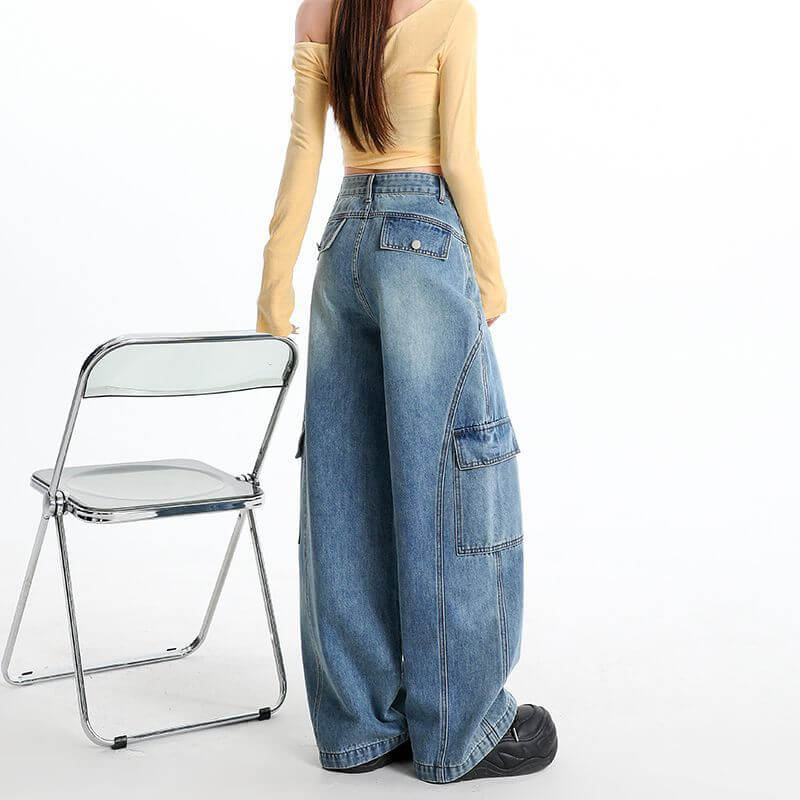 NURO Vintage High-Waist Straight Cargo Jeans