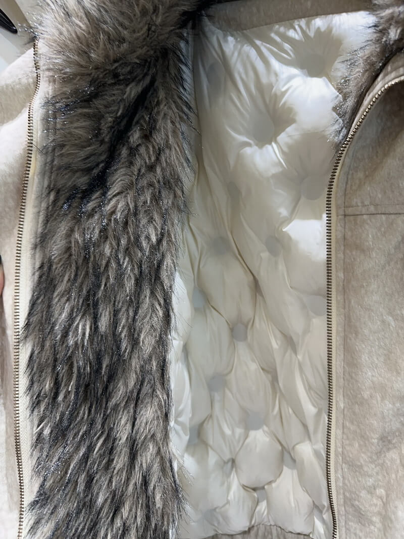 NURO Vintage Washed Sherpa Jacket, Distressed American Style Coat with Elastic Hem, Oversized Streetwear Faux Fur Collar Jacket