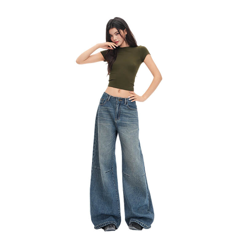 NURO Waistless Low-Rise Wide-Leg Jeans