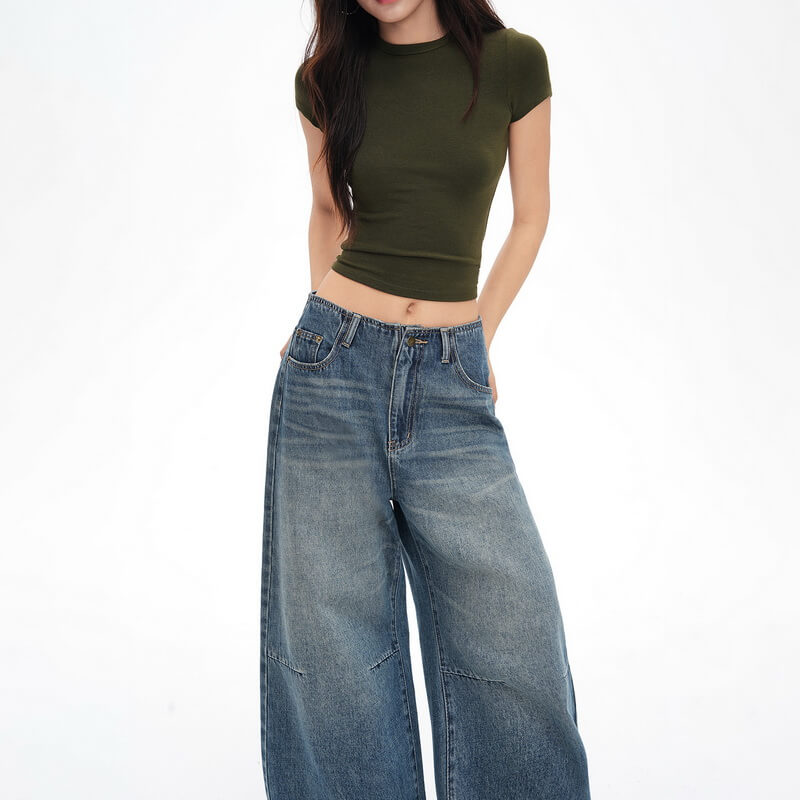 NURO Waistless Low-Rise Wide-Leg Jeans