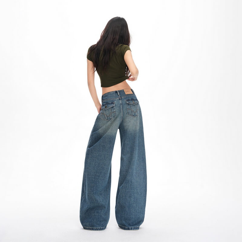 NURO Waistless Low-Rise Wide-Leg Jeans