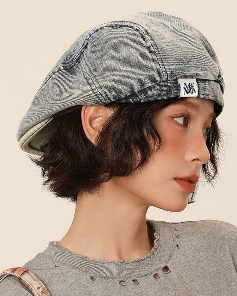 NURO Washed Denim Newsboy Cap