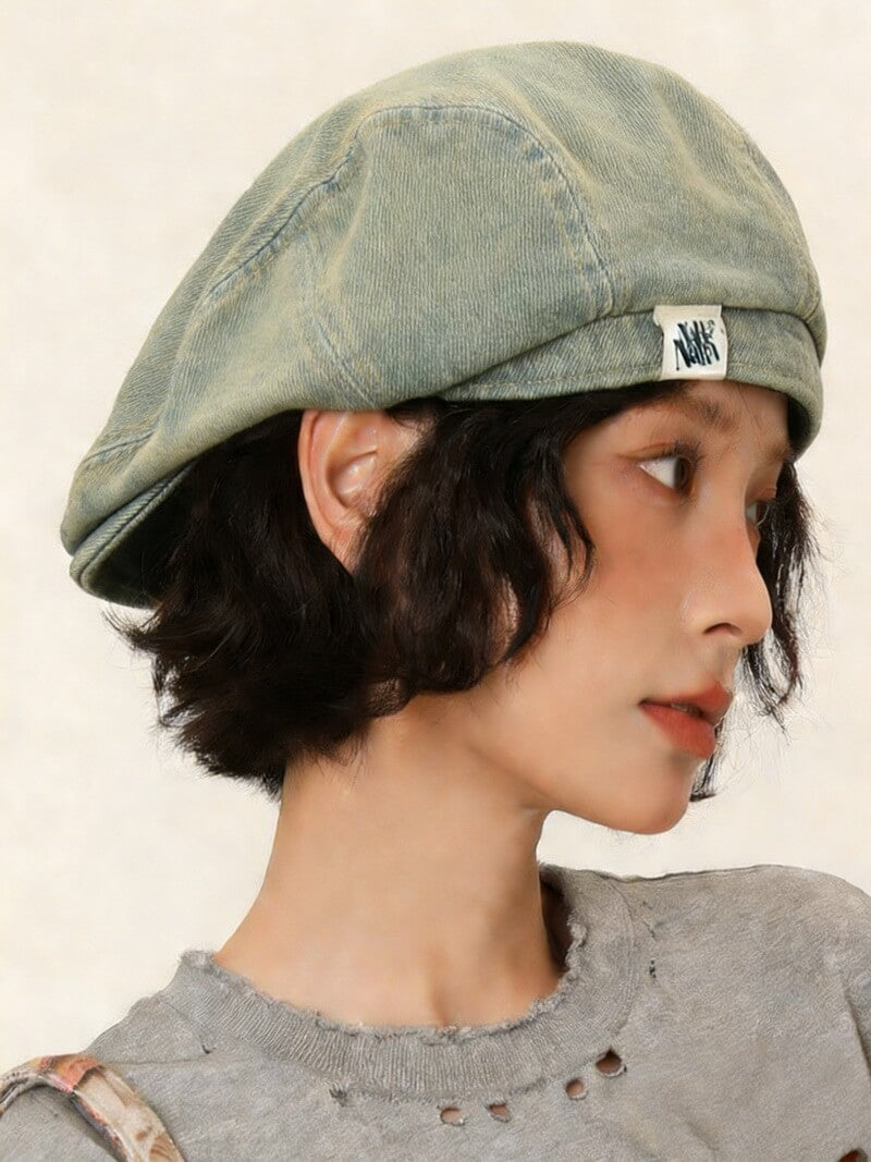 NURO Washed Denim Newsboy Cap