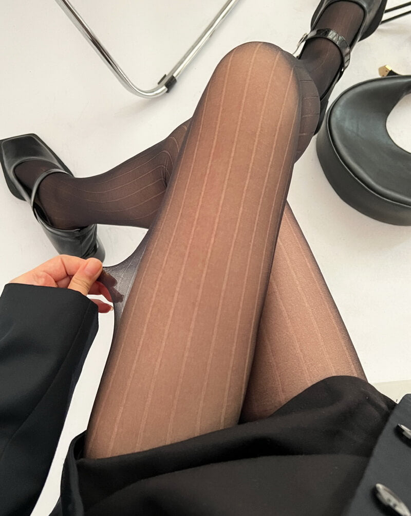 NURO Wide Stripe Pattern Sheer Tights for Women