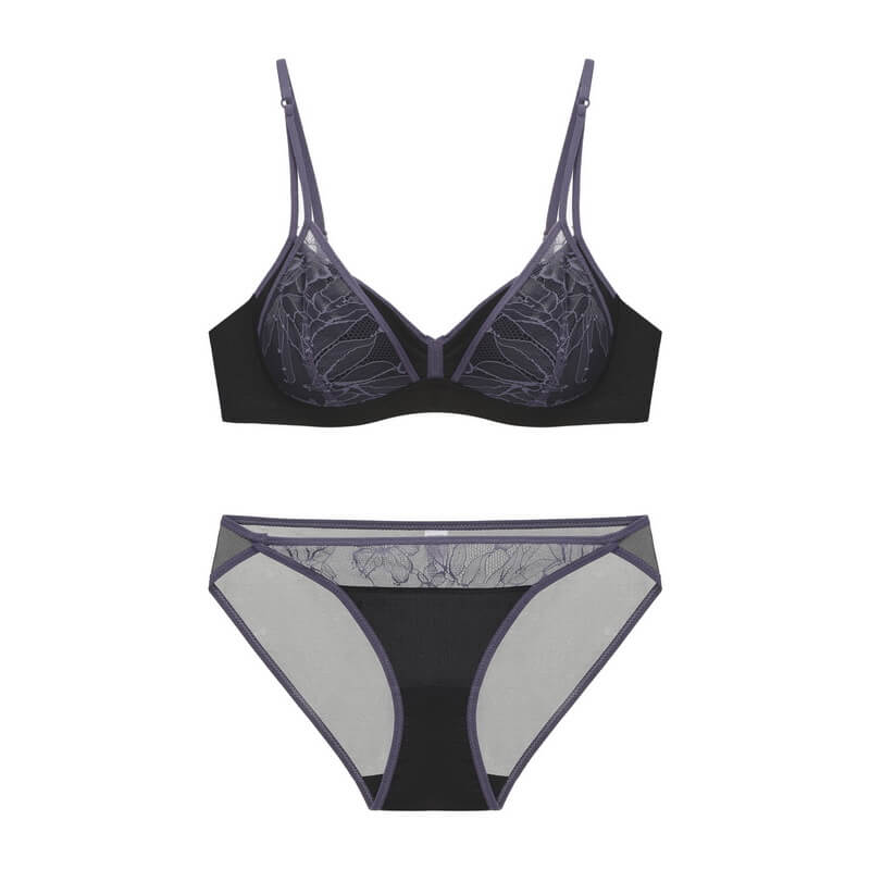 NURO Wireless Lace Bralette Set - Comfortable French Style Triangle Bra