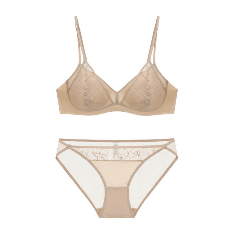 NURO Wireless Lace Bralette Set - Comfortable French Style Triangle Bra