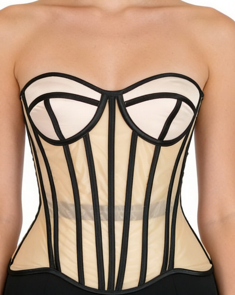 NURO Women's 19-Bone Corset Bustier with Push-Up Support