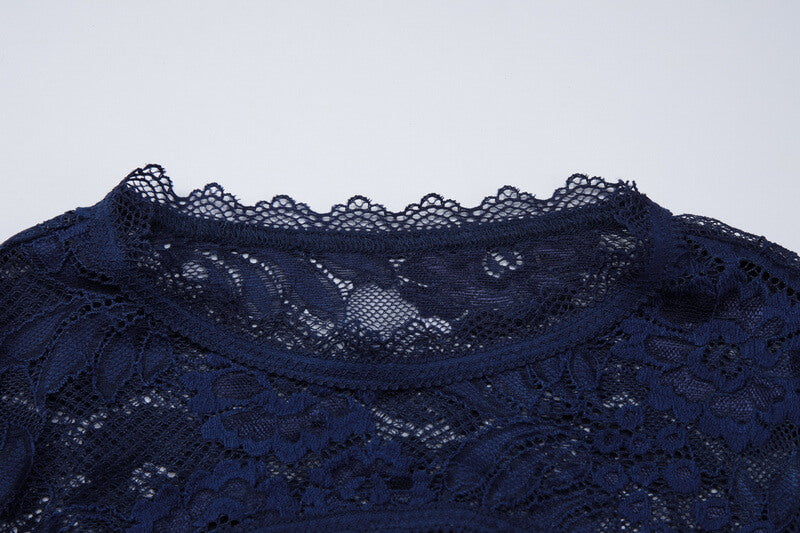 NURO Women's Winter Lace Trim Crop Top, Sexy Hollow-Out Design Slim Fit Long Sleeve Shirt