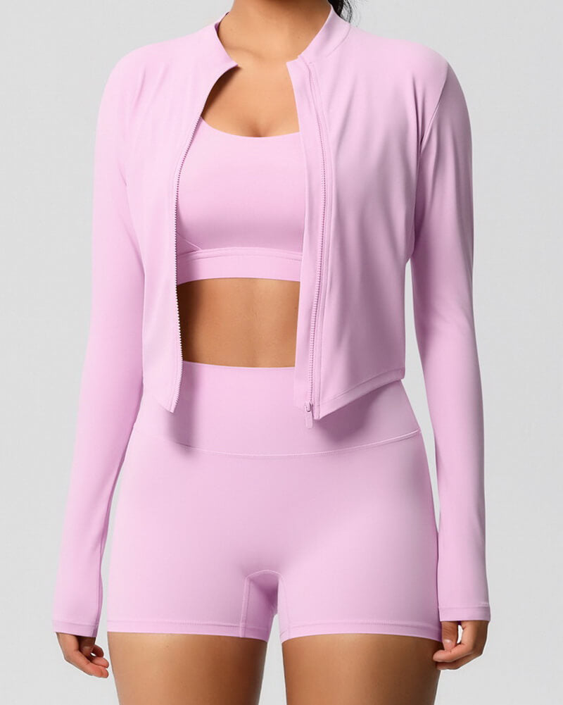 NURO Women's 3-Piece Cloud-Like Workout Set, Sports Bra Zip Jacket and Leggings