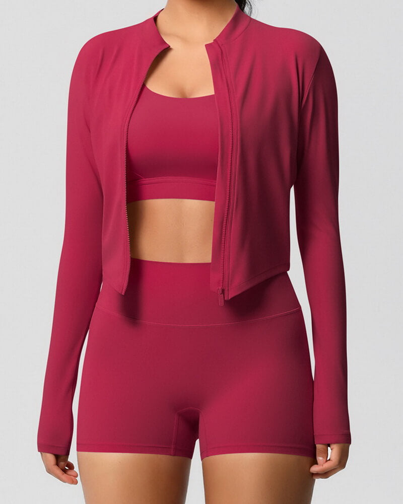 NURO Women's 3-Piece Cloud-Like Workout Set, Sports Bra Zip Jacket and Leggings