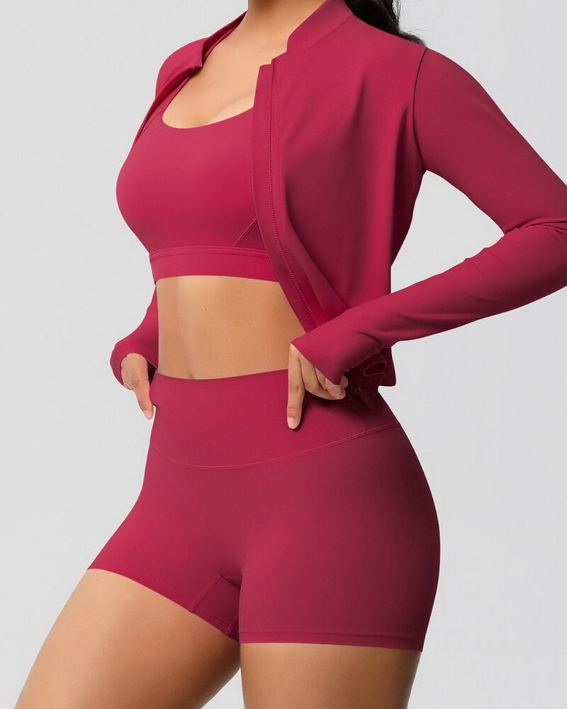 NURO Women's 3-Piece Cloud-Like Workout Set, Sports Bra Zip Jacket and Leggings