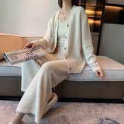 NURO Women's 3-Piece Knit Lounge Set, Long Sleeve Ribbed Outfit with Mock Neck Top, Faux Fur Soft Tracksuit