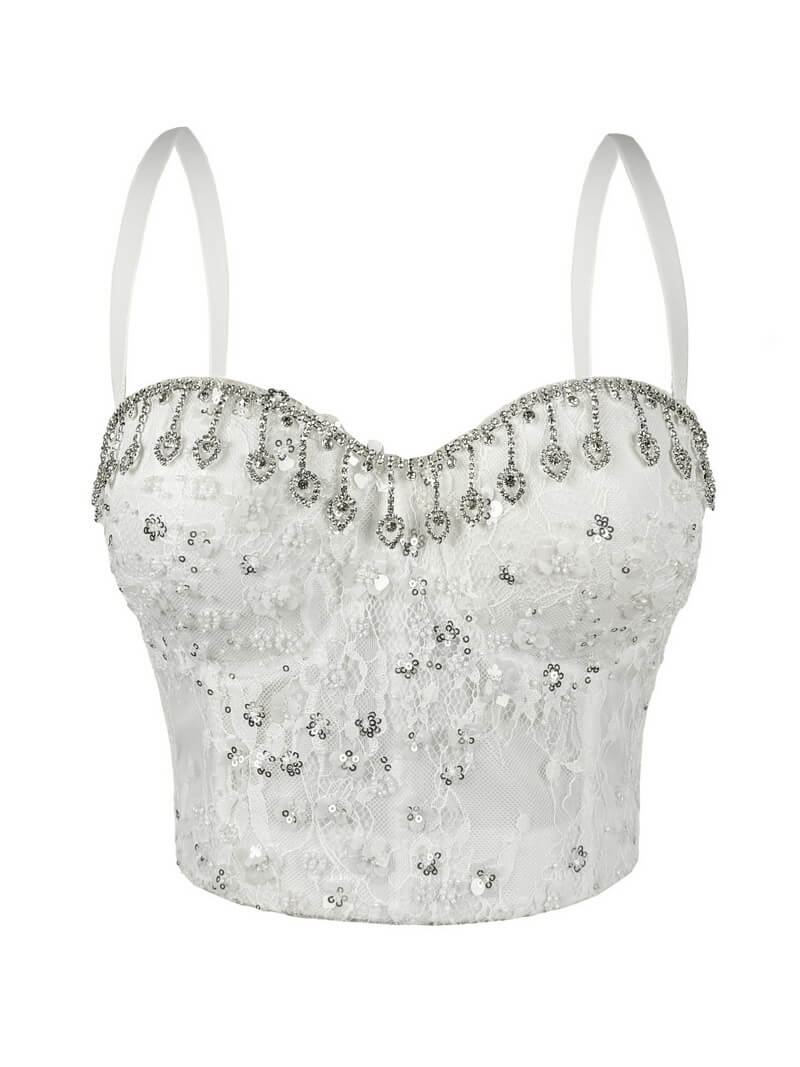 NURO Women's 3D Effect Bustier Top - Chain Detail Corset with Removable Straps