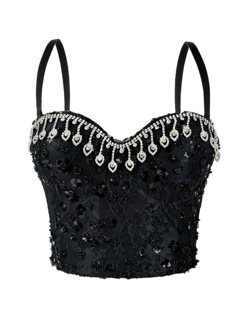 NURO Women's 3D Effect Bustier Top - Chain Detail Corset with Removable Straps