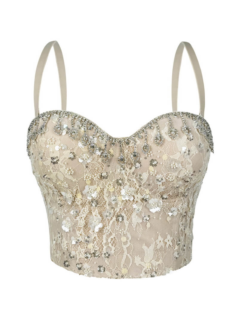 NURO Women's 3D Effect Bustier Top - Chain Detail Corset with Removable Straps