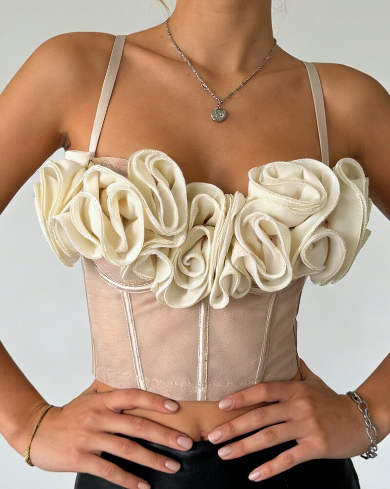 NURO Women's 3D Floral Embroidered Underwire Bustier Top